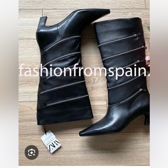 ZARA 100% SOFT LEATHER ZIPPERED BOOTS - Picture 12 of 14